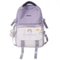 Suesse lila weisse Schultertasche fuer Maedchen grosse Kapazitaet freizeit Alltag - Lila + Abzeichen + Anhänger