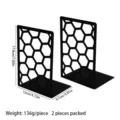 Black metal honeycomb bookends set, sturdy desktop book organizer with 17.8cm height. - Football Shape