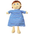 Detailed shot of kids human body cognitive early education plush apron toy with blue white stripes. - Human Organs Boy