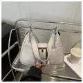 Chic grey hobo shoulder bag for women, trendy crescent design with buckle and pockets. - Gray