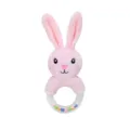 Pink bunny plush baby rattle with clear ring and colorful beads for infant early education toys. - Pink Rabbit