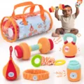 Aipinqi baby fitness toy set with plush dumbbells, rattle, and interactive sensory workout items. - Baby Exercise Fitness Toy Six-Piece Set