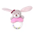 Cute plush bunny baby rattle with colorful beads inside clear ring, soft early education toy. - Long-eared Rabbit