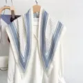 Detailed view of the vintage striped triangle scarf, elegant white twill fabric design. - Dark Blue Geometric Stripe Style (TH-05) / TH-87*130CM