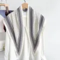 Detailed shot of black and white geometric pattern triangular scarf on white shirt. - Black and White Geometric Stripe Style (TH-06) / TH-87*130CM