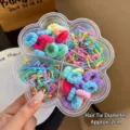 Kleurrijke set elastische haarelastiekjes in bloemendoos, schattige haaraccessoires meisjes. - Geribbelde Elastiekjes Set / Bloem Opbergdoos / Lente Kleuren (Veelkleurig)