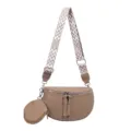 Fashion Women Crossbody Saddle Bag Stylish Chest Bag with Geometric Wide Strap & Coin Purse - Khaki
