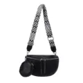 Fashion black women crossbody chest bag with wide geometric strap and coin purse - Black
