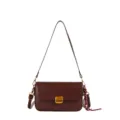 Vintage bruine lederen schoudertas dames retro crossbody tas met gouden hardware details - Wijnrood