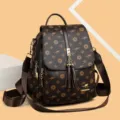 Vrouwen vintage bruine monogram rugzak casual PU lederen reis dagrugzak met kwastje. - Bruin en Bruin