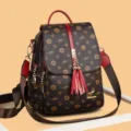 Modische dames rugzak reizen grote capaciteit PU leer monogram casual schooltassen - Bruin & Rood