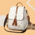Modieuze dames rugzak wit PU leer casual reizen dagrugzak met elegante tas voor vrouwen - Rijstwit Met Geel