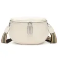 Genuine leather women saddle bag, casual cowhide crossbody shoulder bag with striped strap. - White