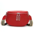 Red genuine leather saddle bag for women, stylish crossbody chest bag with wide strap - Red