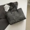 Vintage donkergrijze PU lederen shopper tas voor dames, grote capaciteit casual schoudertas - Zonder hanger / Zwart