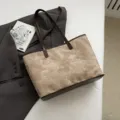 Vintage grote capaciteit tote tas voor vrouwen, stijlvolle PU lederen rand retro casual schoudertas - Zonder hanger / Khaki met Koffie
