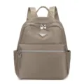 Sac a dos de voyage casual en nylon gris kaki, grand sac d'ecole avec logo en metal. - Gris