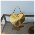 Borsa a tracolla metallica dorata a forma di cuore, borsa elegante in pelle PU lucida. - Taglia unica / oro lucido
