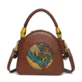Vintage geprägte ethnische Stil Leder Umhängetasche für Damen lässige Pendler Handtasche - Elster