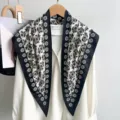 Vintage zwart-witte bloemenprint driehoekige zijden sjaal, elegante dames sjaal. - 87*130CM / Zwart-Witte Rozenrand (TH-03)