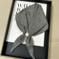 Houndstooth neck scarf with pearl magnetic buckle, elegant daily accessory for women's outfit. - Houndstooth Style (TYY-04)