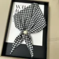 Black and white houndstooth neckerchief with pearl magnetic buckle, stylish scarf. - Black and White Houndstooth Style (TYY-05)
