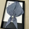 Plaid silk scarf with magnetic pearl buckle, stylish neck cover accessory for daily wear. - Blue and White Plaid Style (TYY-07)