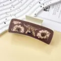 Western style hair claw clip with sunflower and highland cow pattern for women daily use. - White Brown Bull Head