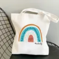 Rainbow teacher canvas tote bag, cute shoulder shopping bag with inspirational text design. - Style 8 (Teach Love Inspire Lead) / 35x40cm