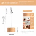 Light wooden memo clip with round base, vintage desktop photo holder and note clip for office. - Light Color-Round Base