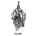 Spartan warrior temporary tattoo sticker black and white sketch arm body art design - TH-687