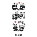 Waterproof black and white ink panda tattoo sticker sheet with cute bamboo design. - M-208