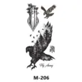 Waterproof temporary tattoo sticker sheet featuring geometric pine trees and flying eagles design. - M-206