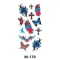 Feuille de tatouage temporaire imperméable colorée avec divers motifs de fleurs et papillons. - M-170