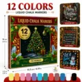 juego de 12 marcadores de tiza líquida con caja navideña, borrables para vidrio y led. - 9048XM