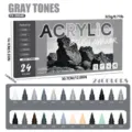 24 colors acrylic paint markers set, gray tones brush tip art pens for rock painting and DIY crafts. - Grey Tones 24 Colors