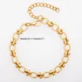 Goldfarbenes Hantel Ovale Glieder Kette Armband Titanstahl Schmuck Detailansicht 9mm - Gewinde Ovaler Hantelstil / Armband(17+5cm) / Gold