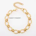 Gold titanium steel dumbbell chain bracelet, unique textured metal oval link fashion jewelry. - Sparkling Oval Dumbbell Style / Bracelet (17+5cm) / Gold