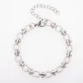 Stainless steel dumbbell link bracelet detail view, textured oval metal design with clasp. - Threaded Oval Dumbbell Style / Bracelet (17+5cm) / Silver