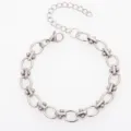 Stainless steel dumbbell link bracelet detail, silver metallic tone, modern design. - Polished Oval Dumbbell Style / Bracelet (17+5cm) / Silver