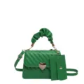 Trendy green quilted crossbody shoulder bag for women with cute heart clasp and stylish handle. - Green