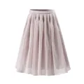 Elegant pleated tulle midi skirt for women high waist flared swing skirt pink grey - M / Misty Pink