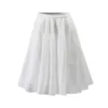 White pleated tulle midi skirt, elegant casual high waist flared tiered skirt for women. - M / Bright White
