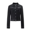 Women slim dark denim jacket retro casual long sleeve button up vintage jean outwear - S / Tops / Dark Blue
