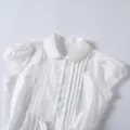 Korean style white short sleeve doll shirt peter pan collar satin feel blouse top SKU - S / Tops / White