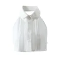 Women stylish white halter shirt collar top with buttons and pleats for summer fashion. - S / Tops / White (Peter Pan Collar)