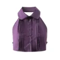 Purple Halter Shirt Collar Crop Top, Stylish Fake Collar with Pleats and Front Buttons. - Purple (Peter Pan Collar)