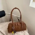 Braune PU Leder Kissen Umhängetasche Retro Pendler Handtasche mit Kontrastnähten - Braun