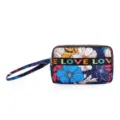 Floral print oxford cloth zipper wallet portable clutch wrist strap casual coin purse bag - Wristlet / Blue Large Floral