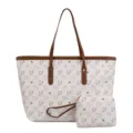 Damen große Kapazität Shopper Tasche Vintage Umhängetasche mit passender Tasche - Weiß